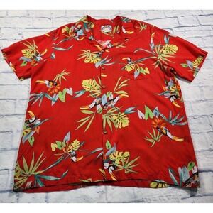 Paradise Found Shirt MENS 2XL Red Aloha Hawaiian Macaw Bird Parrot VINTAGE